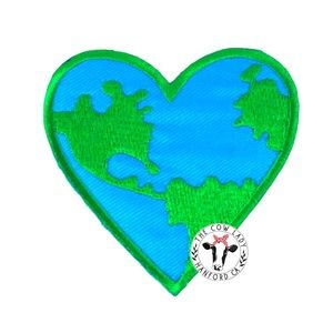 Heart Shaped Green Blue World Save The Earth Iron On Patch Eco Embroidered NEW